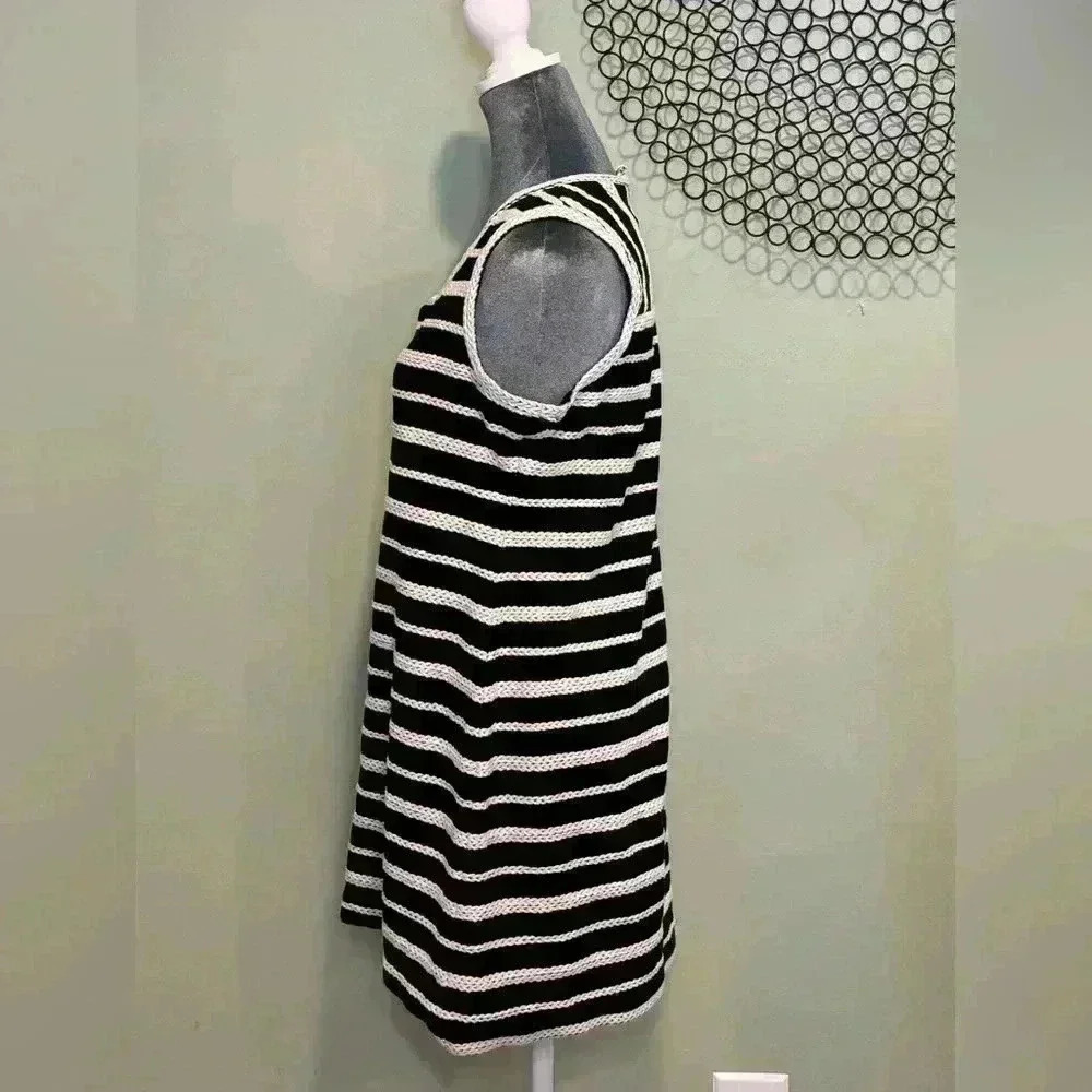 Max Studio Sleeveless Knit Striped Mini Dress Black Cream Nautical Size L - Picture 3 of 4